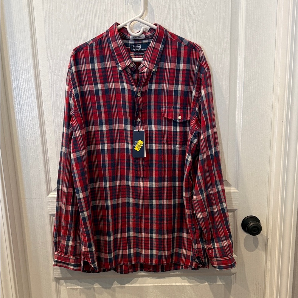 Ralph Lauren Men's Plaid Shirt in Red and Blue